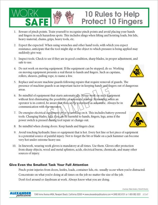 10 Rules to Help Protect 10 Fingers - Safety Topic